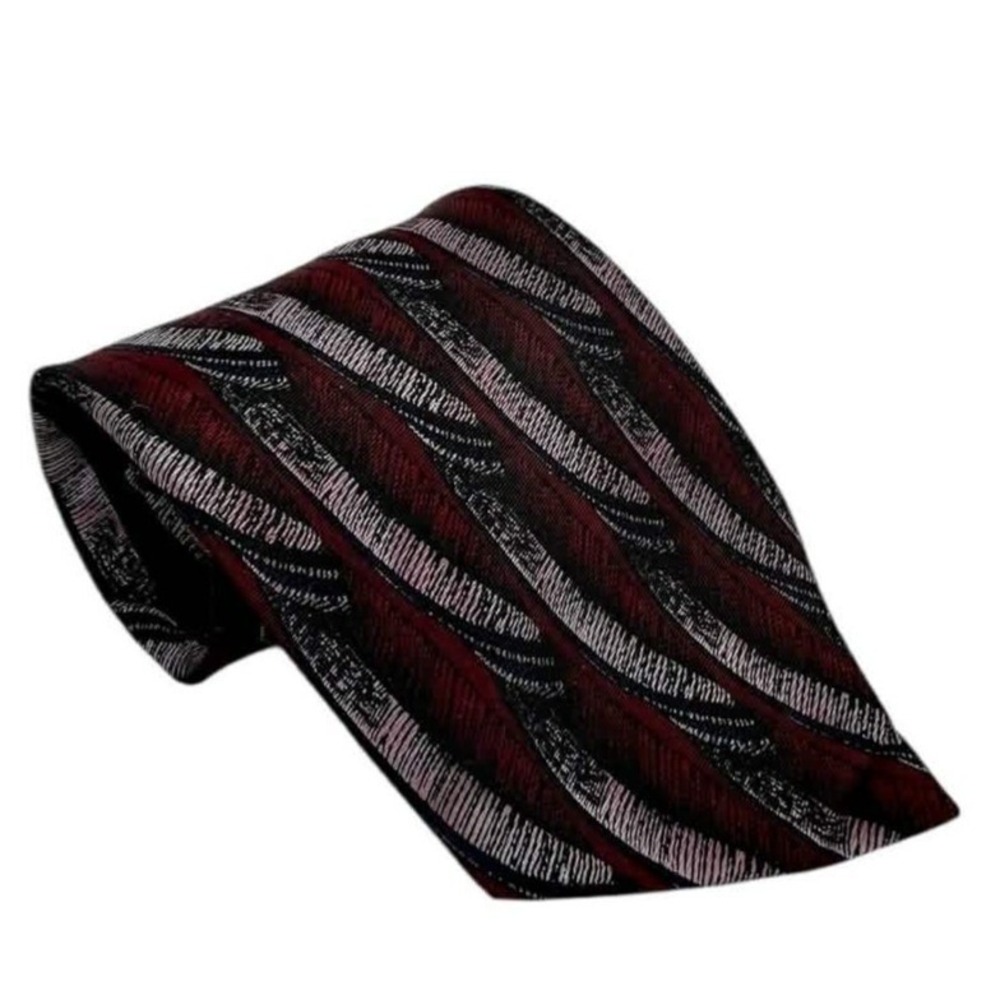 Conte di Milano‎ Silk Tie Burgundy Black White Stripe Pattern Men's Neck tie